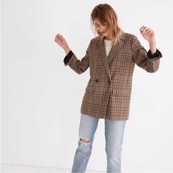 Madewell Dorset Blazer in Tan Coster Plaid 1X - Picture 2 of 11